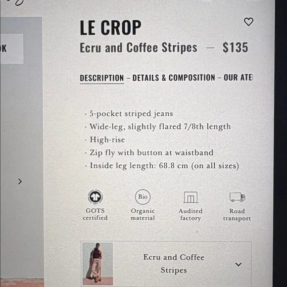 High-Rise Cream and Red Striped Wide-Leg Pants sezane - Picture 6 of 15